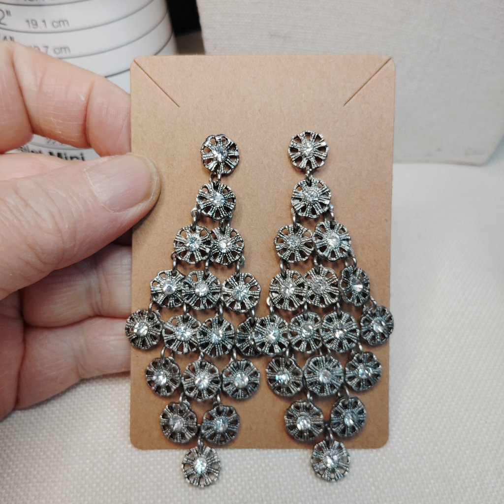 Vintage Silver Filigree Chandelier Earrings 3.25" Drop